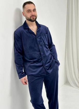 Пижама мужская домашняя комплект плюш на пуговицах 5 цветов1 фото