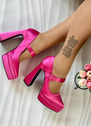 Шикарные женские туфли на каблуке, розовые, атлас, 39-40
