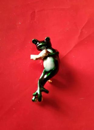 Креативная брошь жаба жабка лягушка с книгой эмаль1 фото