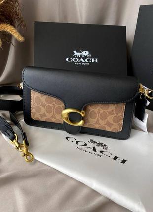 Жіноча сумка coach pillow tabby 26 leather shoulder bag black чорна з коричневим