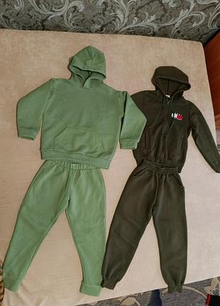 Спортивный костюм на флисе для мальчика хаки оливковый