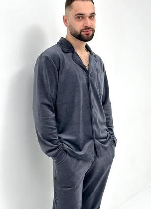 Піжама чоловіча домашній комплект плюш на ґудзиках 5 кольорів4 фото