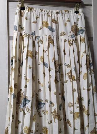 Летняя бежевая юбка плиссе морской принт нитечка