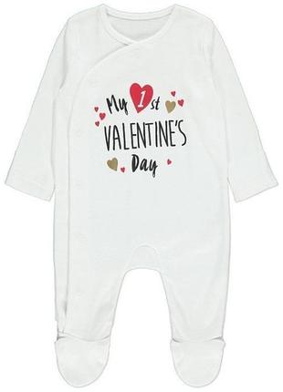 Человечек george 9-12 мес. my first valentine's day слип день святого валентина влюбленных красивый нарядный lupilu primark carter's світшот hm c&a