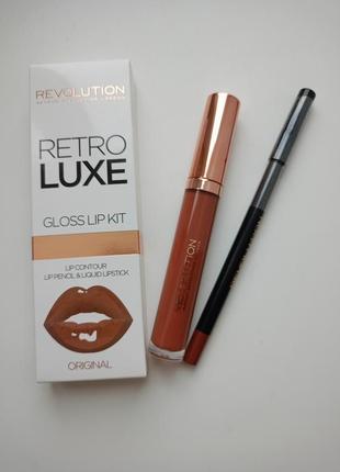 Блеск + карандаш для губ makeup revolution retro luxe gloss lip kit original