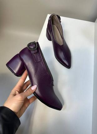Сливовые фиолетовые ботильоны туфли из натуральной кожи флотар