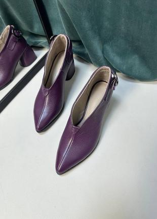 Сливовые фиолетовые ботильоны туфли из натуральной кожи флотар