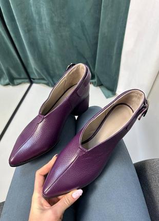 Сливовые фиолетовые ботильоны туфли из натуральной кожи флотар