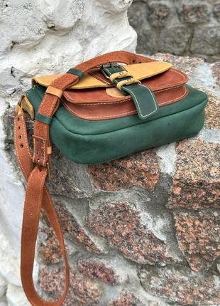 Жіноча кольорова сумка крейзі хорс, зелена кросбоді, коричнева кросбоді, жіноча сумочка крейзі хорс7 фото