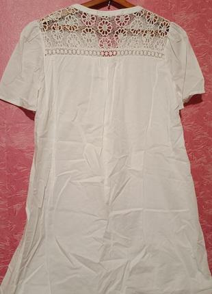 Винтажное белое платье свободного кроя с кружевными вставками р 443 фото