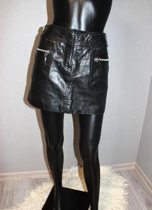 Стильная короткая черная кожаная мини юбка с-м,100% натур. кожа.1 фото