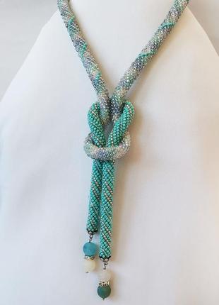 Украшение из бисера колье-жгут "бирюза"
