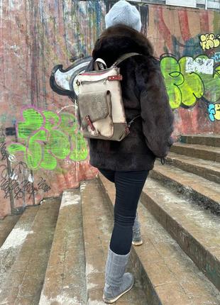Кожаный женский городской разноцветный рюкзак крейзи хорс,4 фото