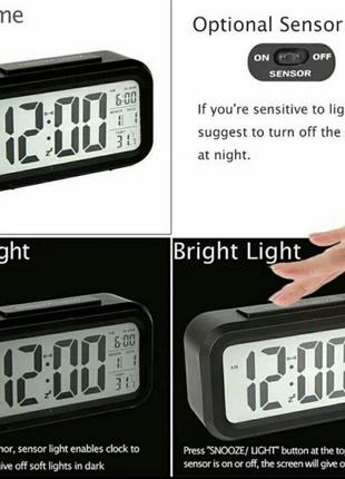 Електронний годинник/будильник led з великим екраном, розумною підсвіткою і термометром