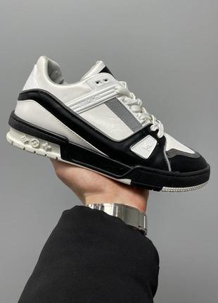 Жіночі кросівки louis vuitton trainer ‘white black’ / луі вітон трейнер чорні з білим / ексклюзивне жіноче взуття