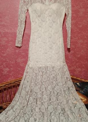 Винтажное кружевное длинное свадебное платье,платье для фотосессии р 42