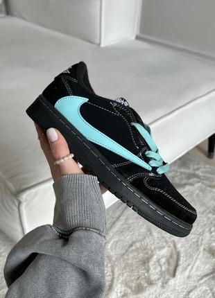 Крутезні жіночі кросівки Paris Saint-Germain x Air Jordan 1 Retro High x travis scott x tiffany чорні з бірюзовим