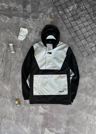 Мужской легкий анорак nike на весну в бело-черном цвете premium качества, стильный и удобный анорак на каждый день