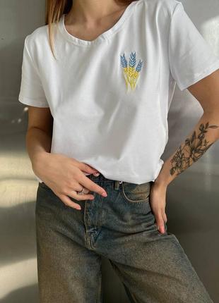 Шикарная качественная женская молодежная футболка хлопок украинская символика цвет флага пшеница 🇺🇦7 фото
