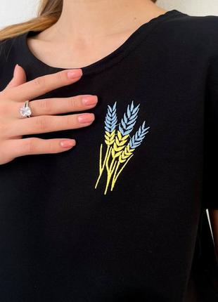 Шикарная качественная женская молодежная футболка хлопок украинская символика цвет флага пшеница 🇺🇦2 фото