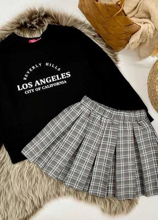 Стильный костюм на девочку - свитшот и юбка в клетку