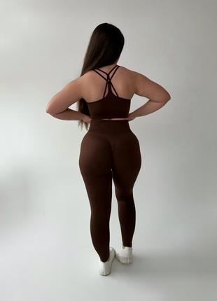 Шоколадні легінси лосіни з пуш-ап ефектом та широким поясом