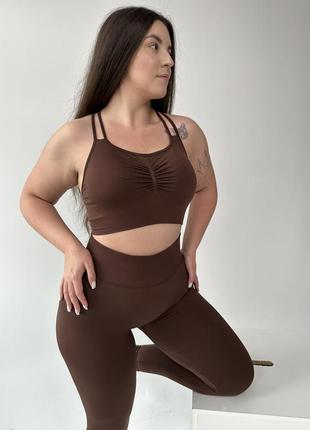 Шоколадні легінси лосіни з пуш-ап ефектом та широким поясом