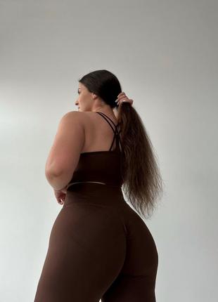Шоколадні легінси лосіни з пуш-ап ефектом та широким поясом