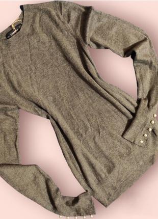 Жіночий светр сірий м'який з бусінами на рукавах від зара zara knit гольф водолазка