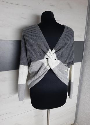 Вязаный свитер които свитшот серый джемпер с красивой спинкой new look размер s-m6 фото