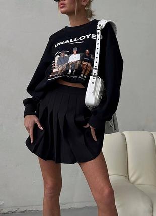 Базовая черная стильная трендовая качественная юбка мини тенниска 20244 фото