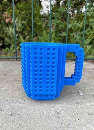 Кружка лего, чашка конструктор синяя голубая, пластик. для чая, пива). универсальная