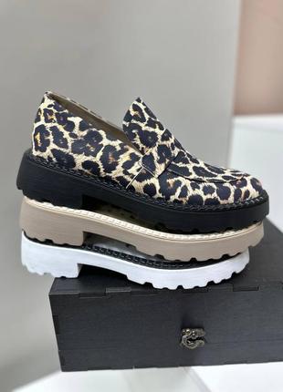 Леопардові дизайнерські туфлі лофери натуральна шкіра 36-413 фото