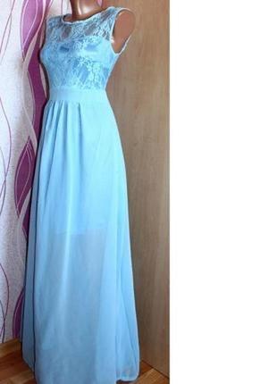 Стильное длинное в пол платье макси небесного лилового цвета р. с-м,44-461 фото