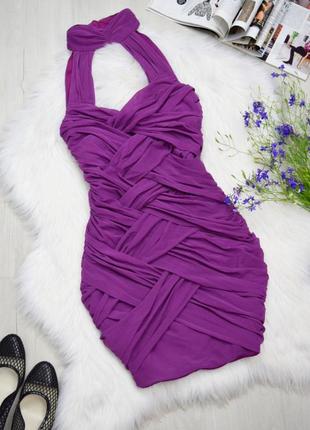 Платье мини фиолетовое сетка эффект пушап