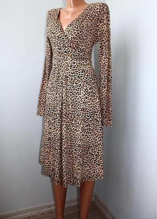 Стильне плаття міді на запах в дрібний леопардовий принт м, 46.
