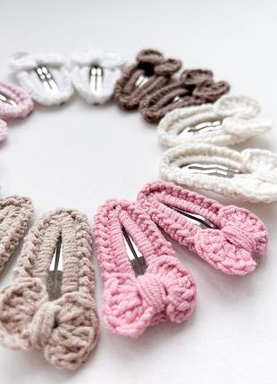 Заколки комплект клик-клак вязанные заколочки бантик бантиками