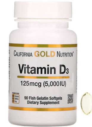 California gold nutrition витамин d3 125 мкг 5000 мо 90 капсул из рыбьего желатина д3 cgn-01065