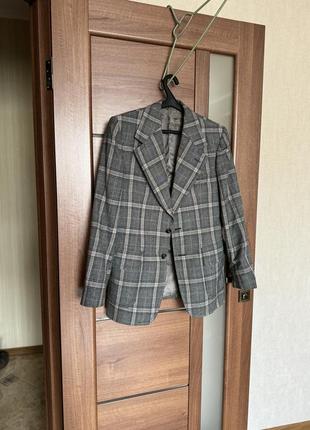 Стильный серый тёплый пиджак в клетку , в полоску размер м в стиле zara жакет блейзер2 фото