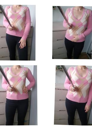 Вовняний пуловер з ромбами рожевий светр ангоровий джемпер вовна ангора tommy hilfiger xs9 фото