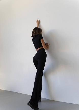 Костюм женский черный однотонный топ брюки на высокой посадке качественный стильный трендовый2 фото
