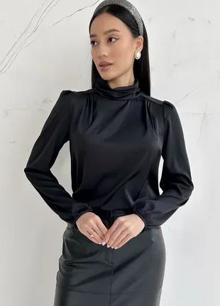 Чорна блуза шовкова пряма блуза з довгими рукавами блуза з шовку