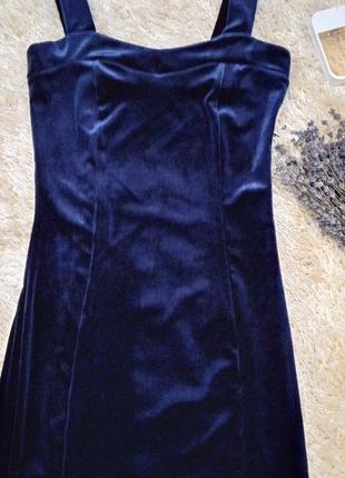Вечернее платье велюр, темно-синяя6 фото