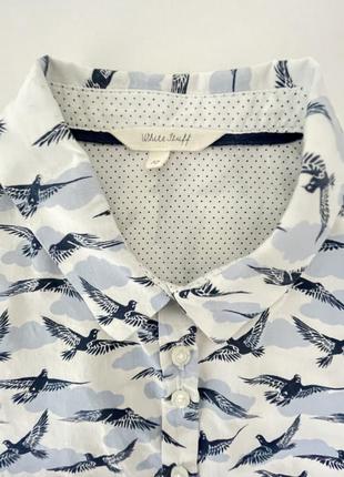 Блуза натуральна жіноча сорочка модна комірець довгий рукав блузка котон принт птахи стильна повсякденна3 фото