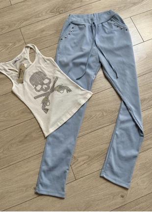 Костюм рубчик кльопки стрази топ майка прогулянковий