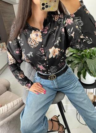 Розпродаж 🏷 турецька блуза на ґудзиках зі стразами в квітковий принт