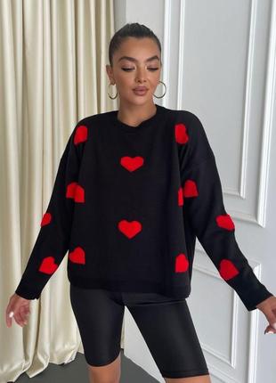 Дуже стильний светр в стилі оверсайз з сердечками1 фото