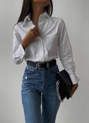 Рубашка женская белая однотонная на пуговицах с карманом качественная стильная базовая