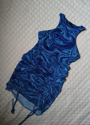 Летнее яркое мини платье с затяжками2 фото