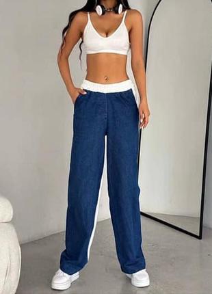 Жіночі брюки штани джинси палаццо 674/0014 широкі кльош  + тринитка на флісі (42-44; 46-48  розміри)6 фото
